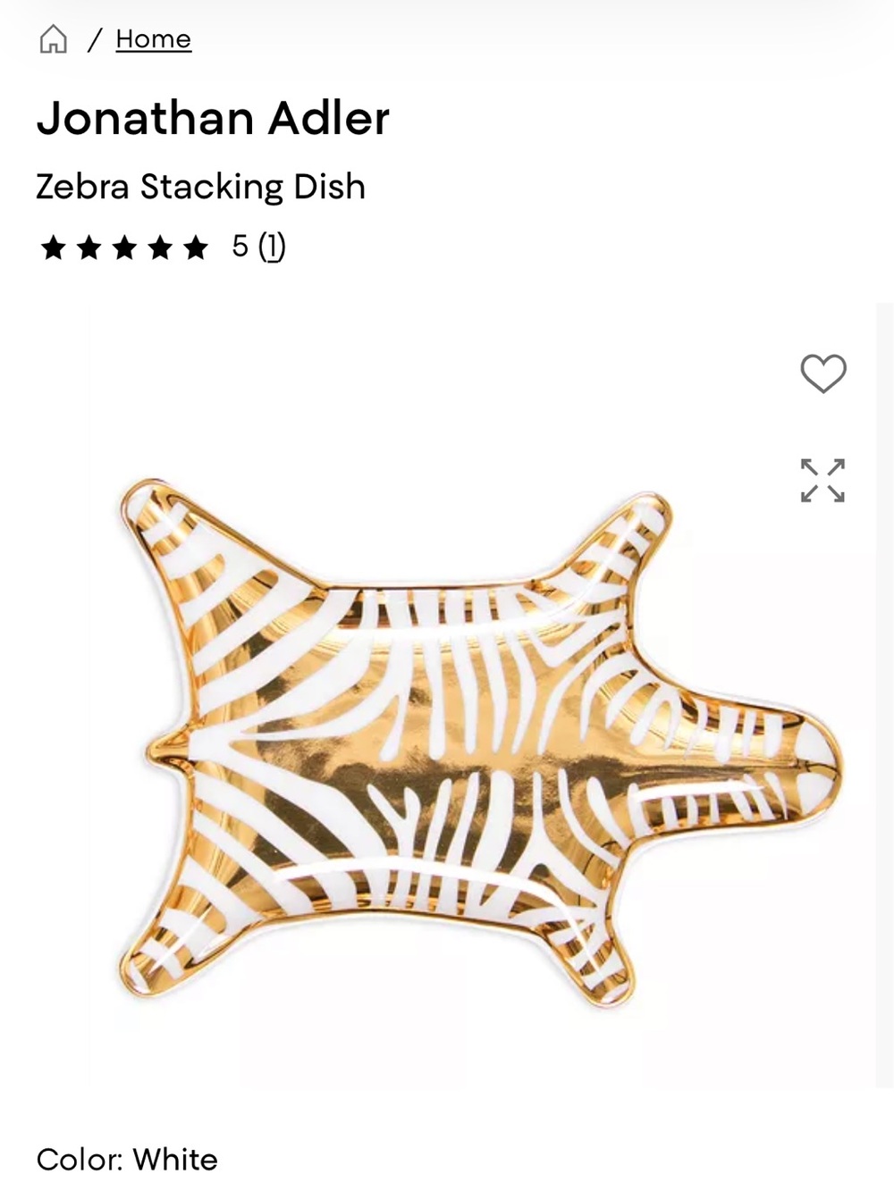 Jonathan Adler Zebra Stacking Dish Gold White Porcelain Ring Dish